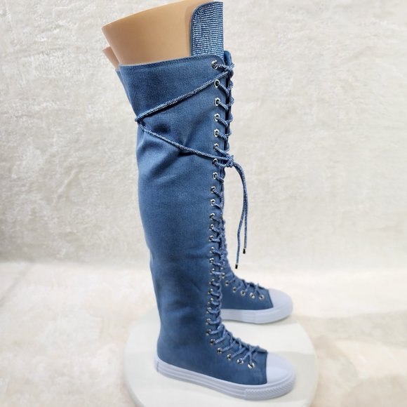 Knee High Canvas Sneakers with Rhinestone Laces - Picture 11 of 11